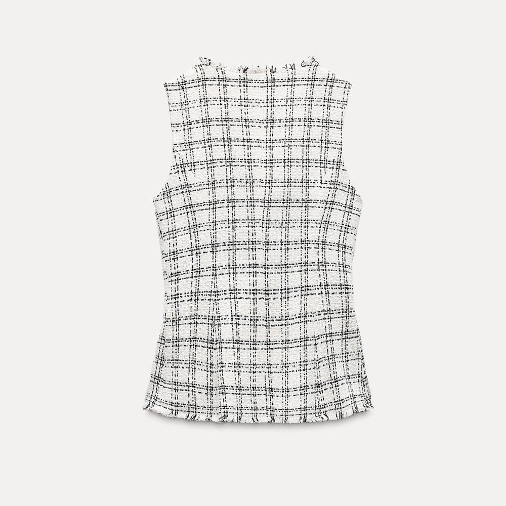 ZARA Plaid Double Breasted Sleeveless Waist Coat with Jewel Button Sz Small NEW - Picture 2 of 4